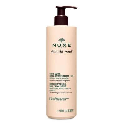 nuxe reve de miel ultra comforting body cream 400ml front view, nuxe reve de miel ultra comforting body cream texture, nuxe reve de miel ultra comforting body cream packaging Nuxe Reve De Miel Ultra Comforting Body Cream - 400ml Nuxe Reve De Miel Body Cream - Ultra Comforting 400ml nuxe, body-cream, dry-skin, sensitive-skin, moisturizer, skincare, body-care, luxury-cream, honey-infused, ai-generated