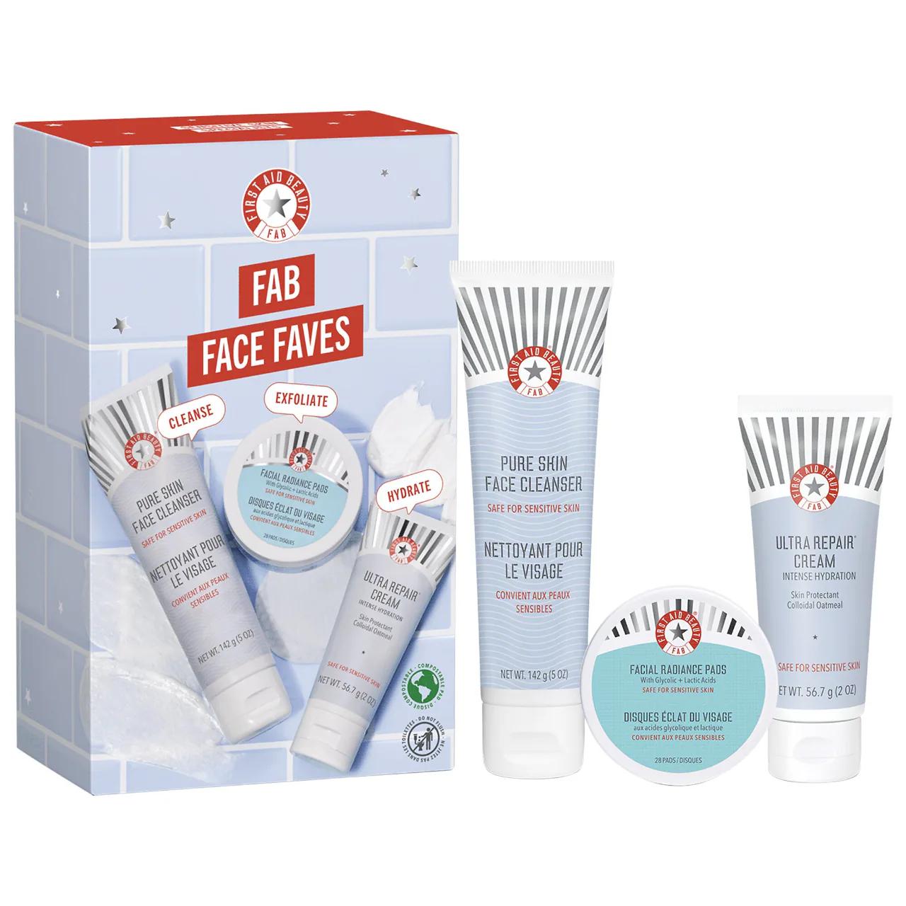 FAB Face Faves Skincare Gift Set for Sensitive Skin - Vegan, Gluten-Free, Cruelty-Free Skincare Routine FAB Face Faves Sensitive Skin Skincare Set - Vegan & Cruelty-Free Skincare Gift Set, Sensitive Skin Care, Vegan Skincare, Gluten-Free Skincare, Cruelty-Free Skincare, Skincare Routine, Skincare for Dryness, Skincare for Redness, Skincare for Uneven Texture, Gift Sets for Sensitive Skin, Natural Skincare, Ethical Skincare