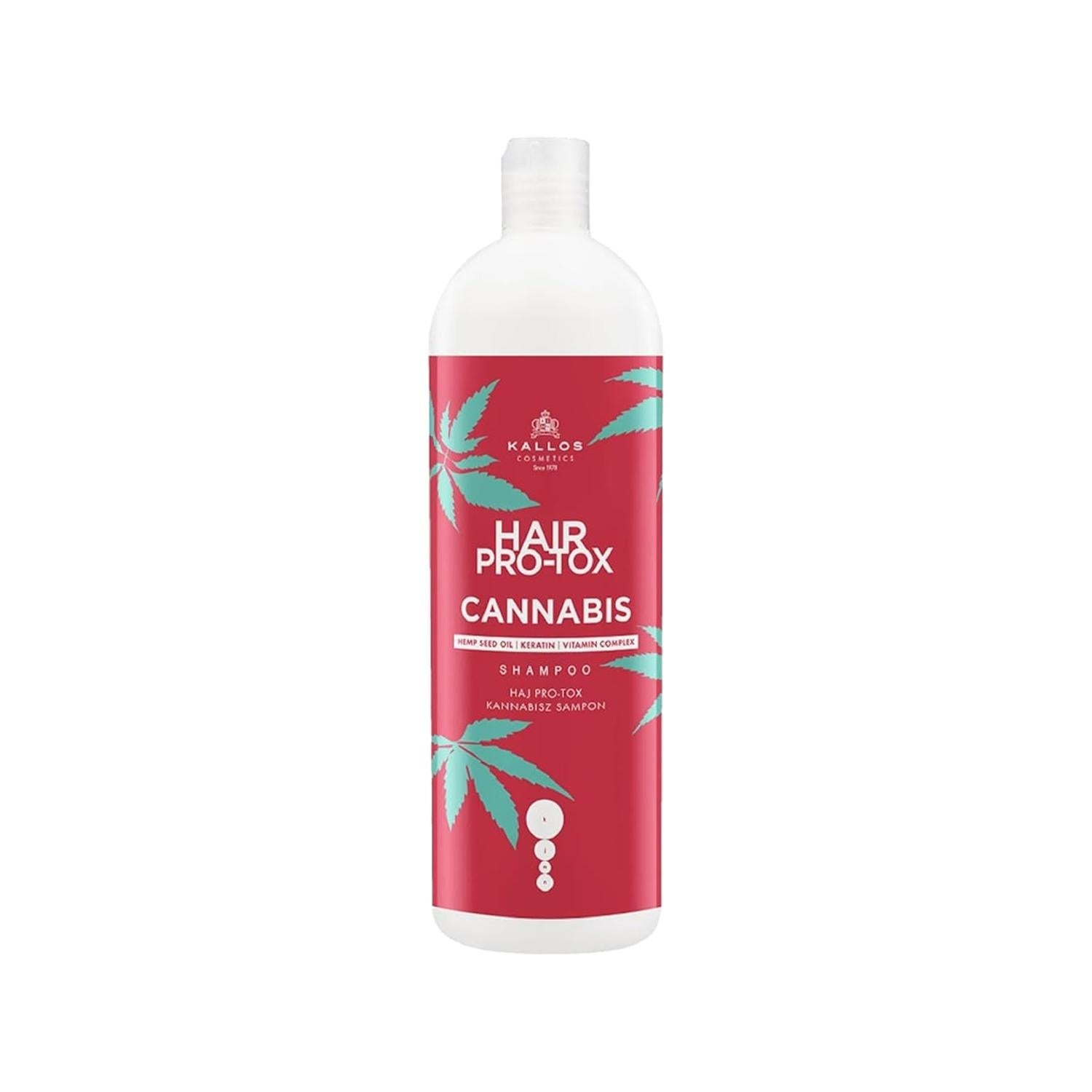 Kallos Cosmetics Hair Pro-Tox Cannabis Shampoo 1000ml - Nourishing, Natural Hair Care for Healthy Locks Kallos Cosmetics Cannabis Shampoo - Nourishing Hair Care Cannabis shampoo, Kallos Cosmetics Hair Pro-Tox, Natural hair care, Large volume shampoo, Hair nourishment products, Hair care, Cannabis hair products, Sulfate-free shampoo, Natural cosmetics, Hair health, Hair repair, Detoxifying shampoo