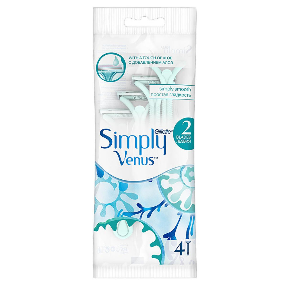 Gillette Simply Venus 2 Women's Disposable Razor, 4-Pack - Smooth Shaving for Women - Hygiene Products