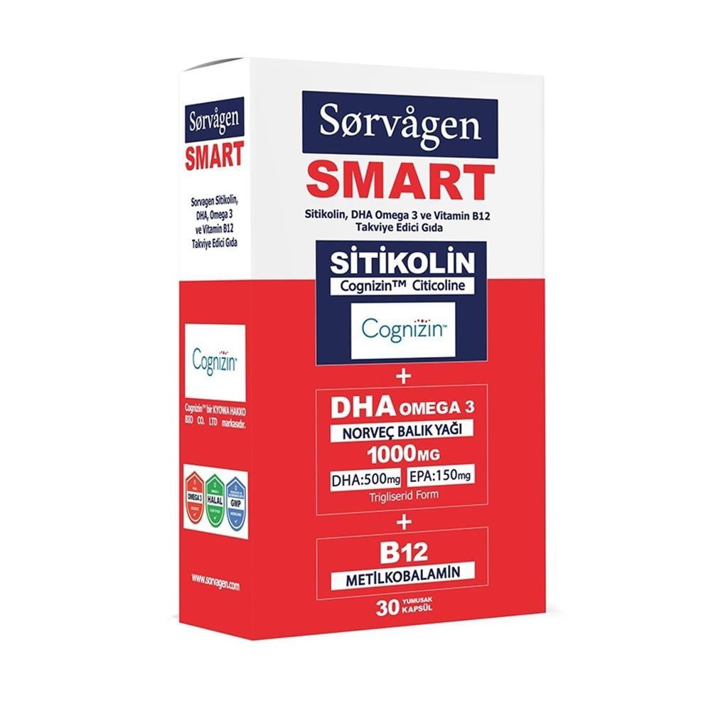 Sorvagen Omega 3 Citicoline B12 Supplement for Cognitive Support - 30 Capsules Sorvagen Omega 3 Citicoline B12 Supplement Omega 3 supplement, Citicoline supplement, Vitamin B12 supplement, Cognitive support supplement, Dietary supplement for adults and children over 11, Brain health support, Heart health supplement, Nutritional supplement, Soft capsules