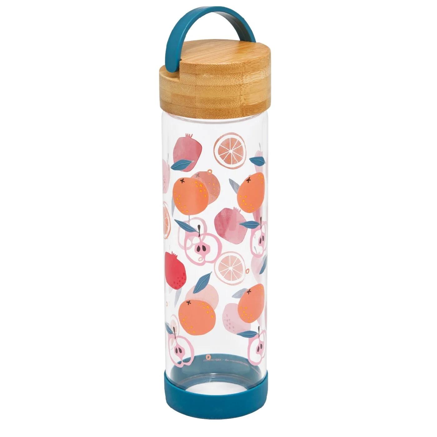 Ideenwelt Fruit Pattern Glass Bottle with Bamboo Lid 500ml