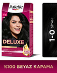 Palette Deluxe: Intense Black Hair Dye 1-0 - Long Lasting Color, Deep Conditioning with Micro Oils, At-Home Permanent Hair Coloring Palette Deluxe Black Hair Dye: Long Lasting Color & Shine black hair dye, permanent black hair color, long lasting black hair dye, hair dye with micro oils, Palette Deluxe black, 1-0 black hair dye, hair coloring, at-home hair color, black hair, permanent hair color, hair color, hair dye, micro oils, deep conditioning, long-lasting color, vibrant color, intense black, at home h