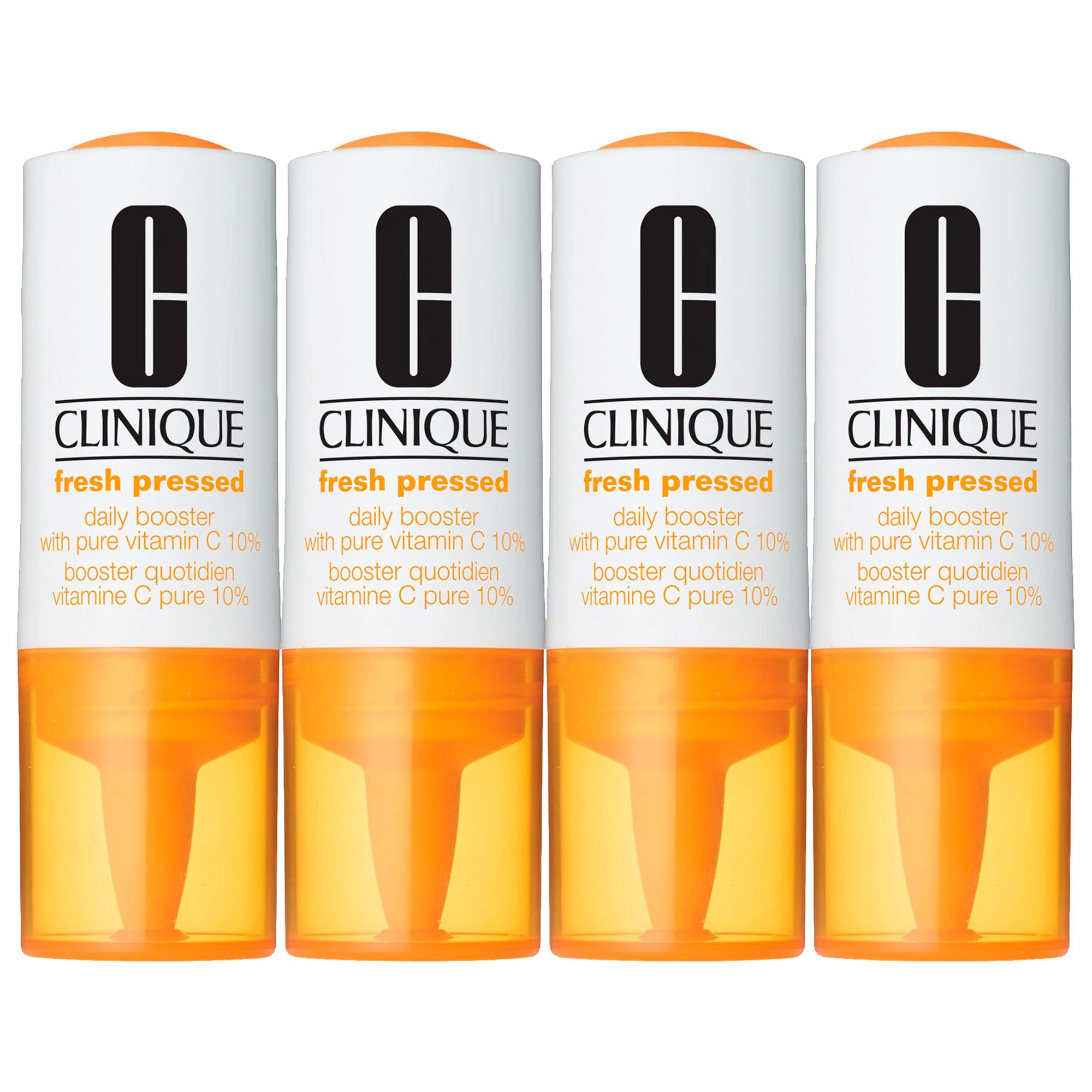 Clinique Fresh Pressed Daily Booster with Pure Vitamin C 10% - Brightening Serum for Dark Spots, Uneven Skin Tone, & Fine Lines Clinique Vitamin C Serum: Brighten Skin & Reduce Dark Spots Vitamin C serum, Brightening serum, Uneven skin tone treatment, Dark spot corrector, Fine line reducer, Daily Vitamin C booster, Paraben free serum, Phthalate free serum, Vitamin C skincare, Lightweight Vitamin C serum, serum, Brightening, Uneven skin tone, Dark spots, Fine lines, Daily booster, Paraben-free, Phthalate-fre