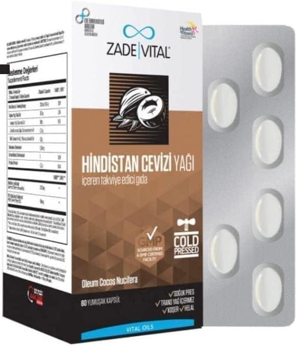 Zade Vital Coconut Oil Supplement - 60 Softgel Capsules, Cold-Pressed, Kosher & Halal Certified - Vitamin & Supplement