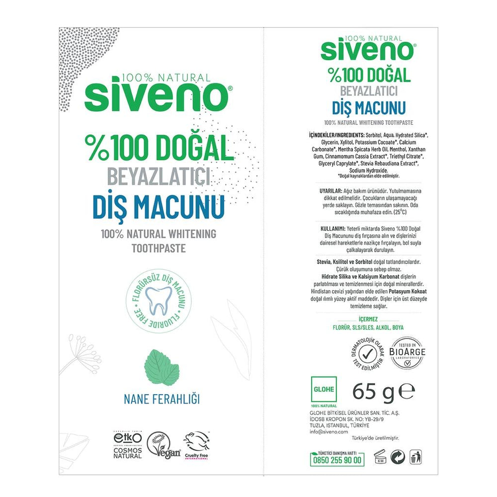 Siveno Natural Whitening Mint Toothpaste Fluoride-Free 65g