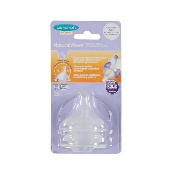 Lansinoh Natural Wave Baby Bottle Nipple - Medium Flow, BPA-Free Silicone, 2 Count - Baby Care