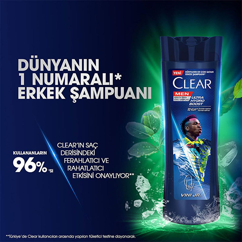 Clear Men Vin’cius Jœnior Anti-Dandruff Shampoo: Ultra Hydro Boost for Men - 10x Deeply Moisturizing, Eucalyptus & Cedarwood, Fight Dry Scalp & Flakes - image 7
