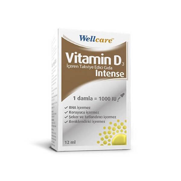 Wellcare Vitamin D3 Intense 1000IU 12ml - Liquid Vitamin D3 Supplement for Bone Health - Vitamin & Supplement