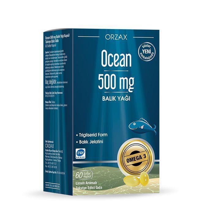 Ocean Omega-3 Fish Oil Capsules 500mg - 60 Count Dietary Supplement for Heart Health - Vitamin & Supplement