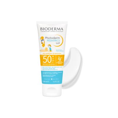 bioderma photoderm pediatrics lait spf50+ sunscreen 100 ml bottle, bioderma pediatrics sunscreen application on child's skin Bioderma Photoderm Pediatrics Lait SPF50+ | 100 ml Bioderma Photoderm Pediatrics SPF50+ Sunscreen bioderma, pediatrics-sunscreen, spf50, children-sunscreen, baby-sunscreen, uv-protection, fragrance-free, non-sticky, water-resistant, ai-generated