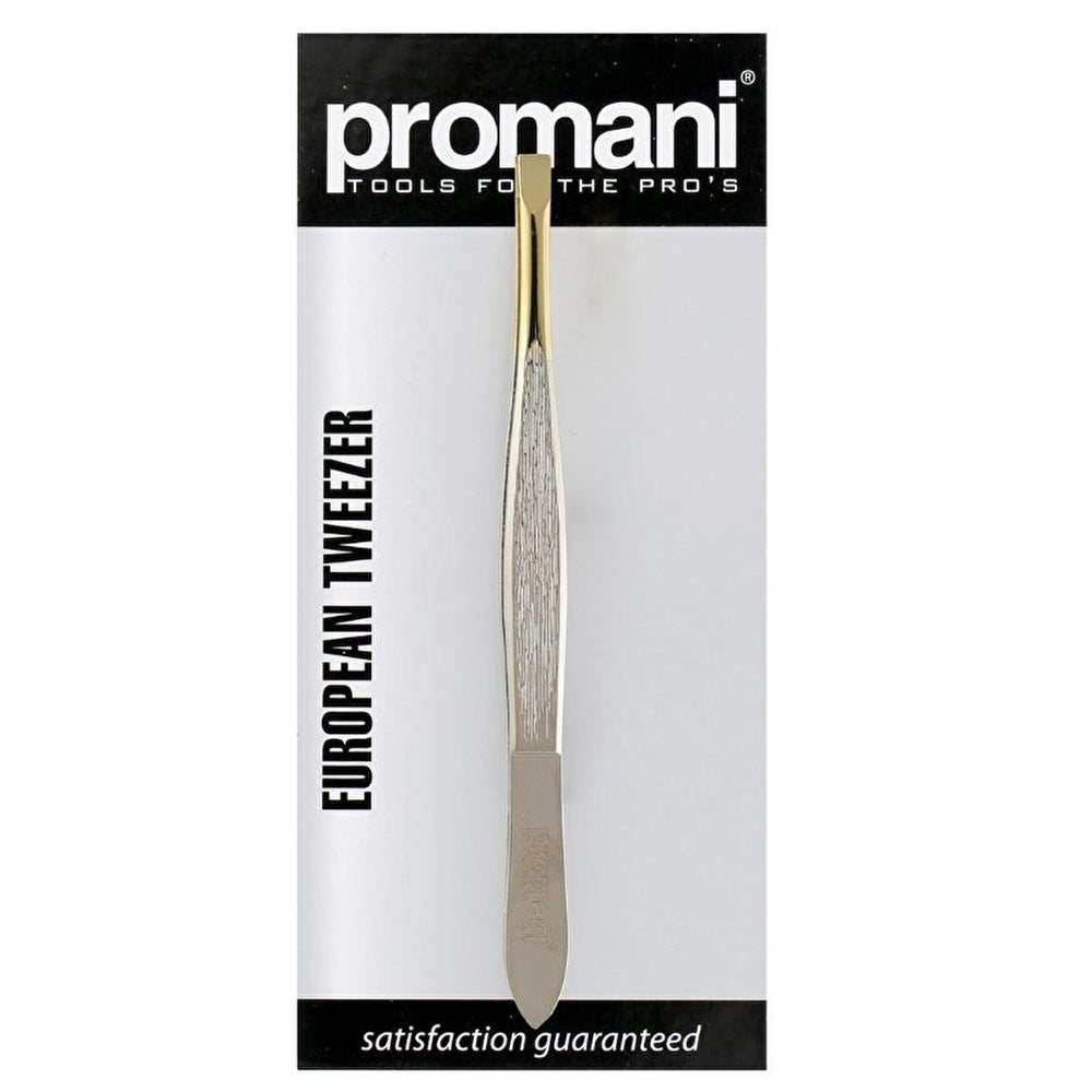 Promani Flat-Tip European Tweezers for Precision Hair Removal - Manual, Precise, Effective - Eyebrow Pencil
