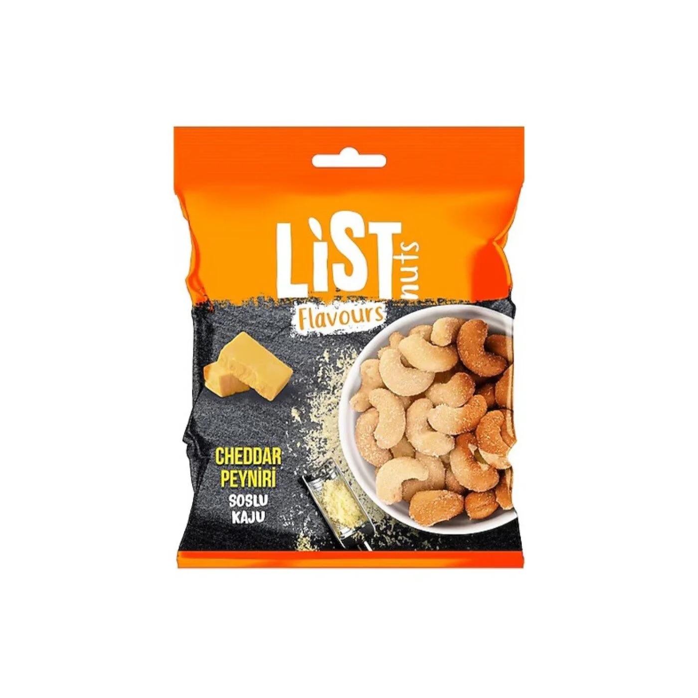 List Flavours Roasted Cheddar Cashews Savory Snack 100g