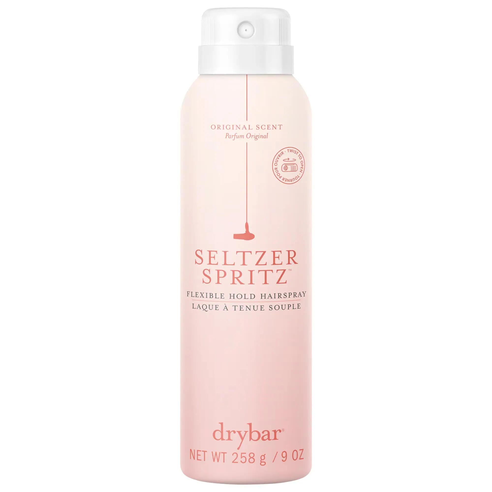 Seltzer Spritz Flexible Hold Hairspray by Drybar - 8 Hour Flexible Hold, Soft Finish, Natural Hair Spray for All Hair Types Drybar Seltzer Spritz Flexible Hold Hairspray - 8 Hour Hold Hairspray, Flexible Hold Hairspray, Natural Hair Spray, Clean Beauty Hair Products, Chemical-Free Styling Products, Drybar, Hair Care, Styling Products, Gluten-Free, Cruelty-Free, Paraben-Free, Phthalate-Free, Sulfate-Free
