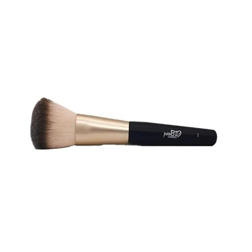 purobio powder foundation brush No 01, close-up of purobio powder brush bristles puroBIO Cosmetics Powder Foundation Brush - No 01 | Vegan puroBIO Powder Foundation Brush No 01 purobio-cosmetics, powder-foundation-brush, vegan-makeup-brush, makeup-tools, cosmeticbrushes, reusable-brush, cruelty-free, flawless-complexion, makeup-essentials, ai-generated