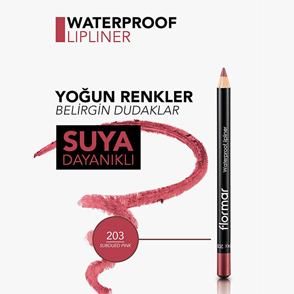 Flormar Mat Lip Liner - Waterproof, Long-Lasting, Matte Finish, 203 Subdued Pink - view 4