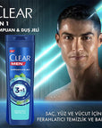 Clear Men 3-in-1 Menthol Refreshing Shampoo, Shower & Face Wash: Combat Dandruff, Cleanse & Invigorate - All In One! Clear Men 3-in-1: Menthol Shampoo, Shower & Face Wash 3 in 1 shampoo, men's shower gel, anti dandruff shampoo, menthol shampoo, body wash for men, dandruff shampoo and body wash, clear men shampoo, refreshing body wash, shampoo face wash body wash, men's grooming products, 3-in-1, menthol, dandruff control, mens grooming, hair care, skin care, body care, refreshing, convenient, time-saving, s