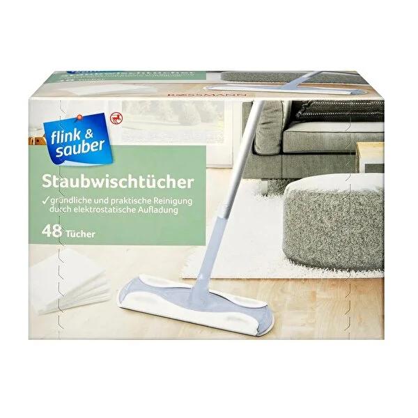 Flink & Sauber Cleaning Cloth Refills 48-Pack: Electrostatic Microfiber Dusters for Hardwood, Laminate, & Tile Floors - Superior Dust & Dirt Removal Flink & Sauber Cleaning Cloths: Microfiber Dusters for Hard Floors cleaning cloth refills, microfiber dust cloths, dry floor cleaning cloths, hardwood floor dust cloths, laminate floor cleaning cloths, tile floor cleaning cloths, static dust cloths, sweeper cloth refills, cleaning cloths, dust cloths, floor cleaning, hardwood floor cleaning, laminate floor clea