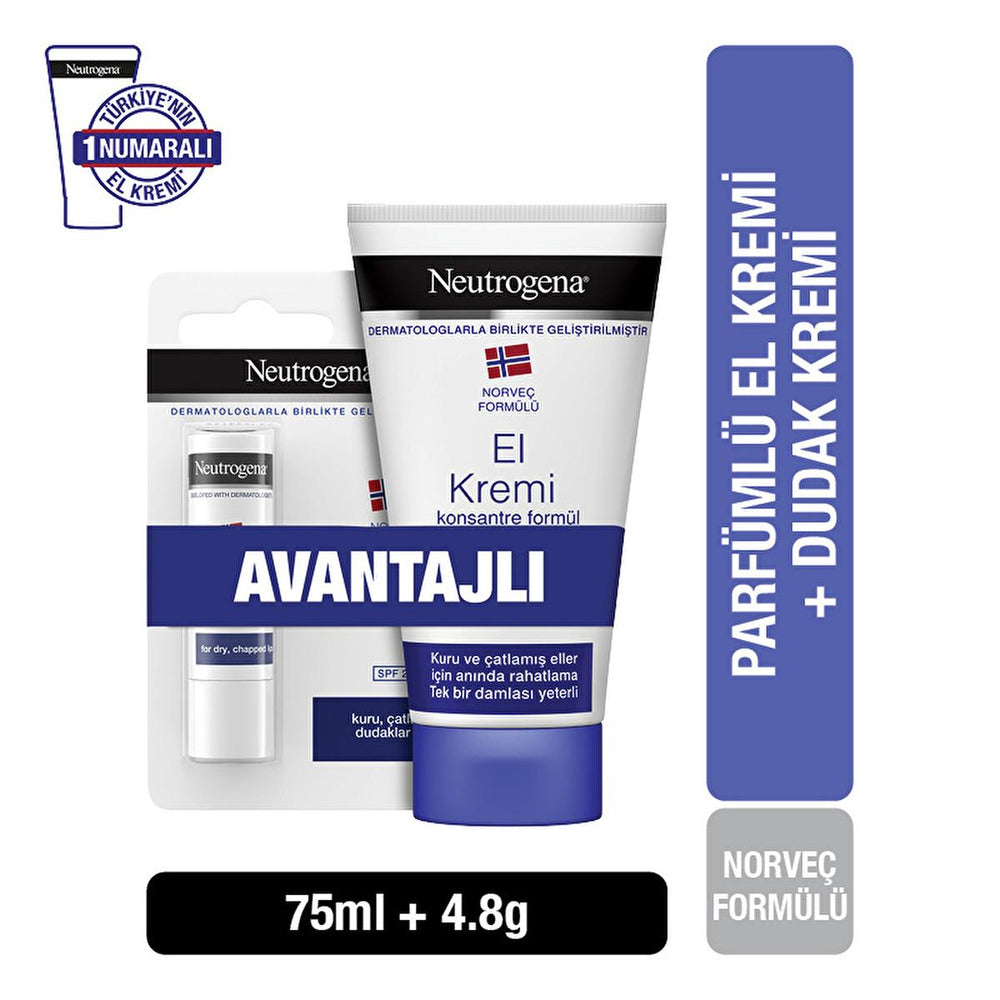 Neutrogena Norwegian Formula Hand Cream and Lip Balm Set - Moisturizing Dry Skin Relief - Lip Balm