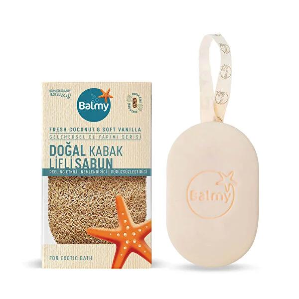 Balmy Natural Loofah Soap with Coconut & Vanilia - Gentle Exfoliating & Moisturizing for Smoother Skin Balmy Loofah Soap: Natural Exfoliation & Moisturizing Natural loofah soap, Coconut scented soap, Gliserin enriched soap, Exfoliating soap, Nourishing soap for dry skin, Natural skincare products, Gentle exfoliation, Skincare routine, Bathing essentials, Moisturizing soap, Coconut fragrance, Gliserin for hydration