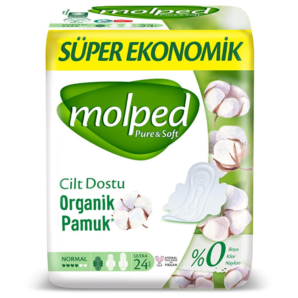 Molped Organic Cotton Sanitary Pads - Pure & Soft, Hypoallergenic, Chemical-Free, Vegan & Halal Certified - Hygiene Products