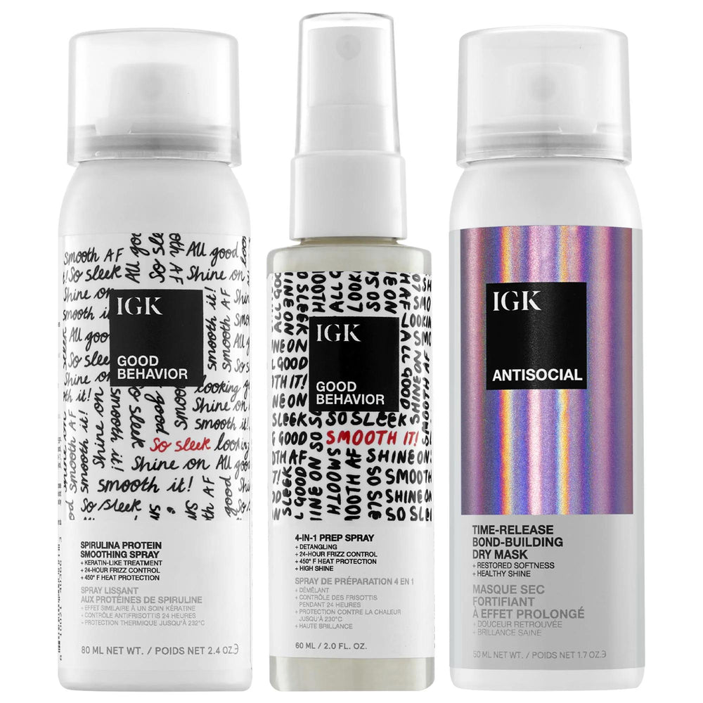 Good Behavior Mini Hair Care Set: Frizz Control, Heat Protection, Repair & Smoothing - Vegan, Cruelty-Free, Salon Quality Good Behavior Hair Set: Frizz Control & Repair - Vegan hair care set, frizz control hair products, vegan hair products, heat protection spray, hair repair mask, smoothing hair treatment, protein hair treatment, cruelty-free hair care, salon quality hair care, good behavior hair, hair set, frizz control, vegan hair, heat protection, hair repair, smoothing treatment, protein treatment, cru