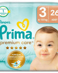 Prima Premium Care Size 3 Diapers for Soft Comfort 26 Count
