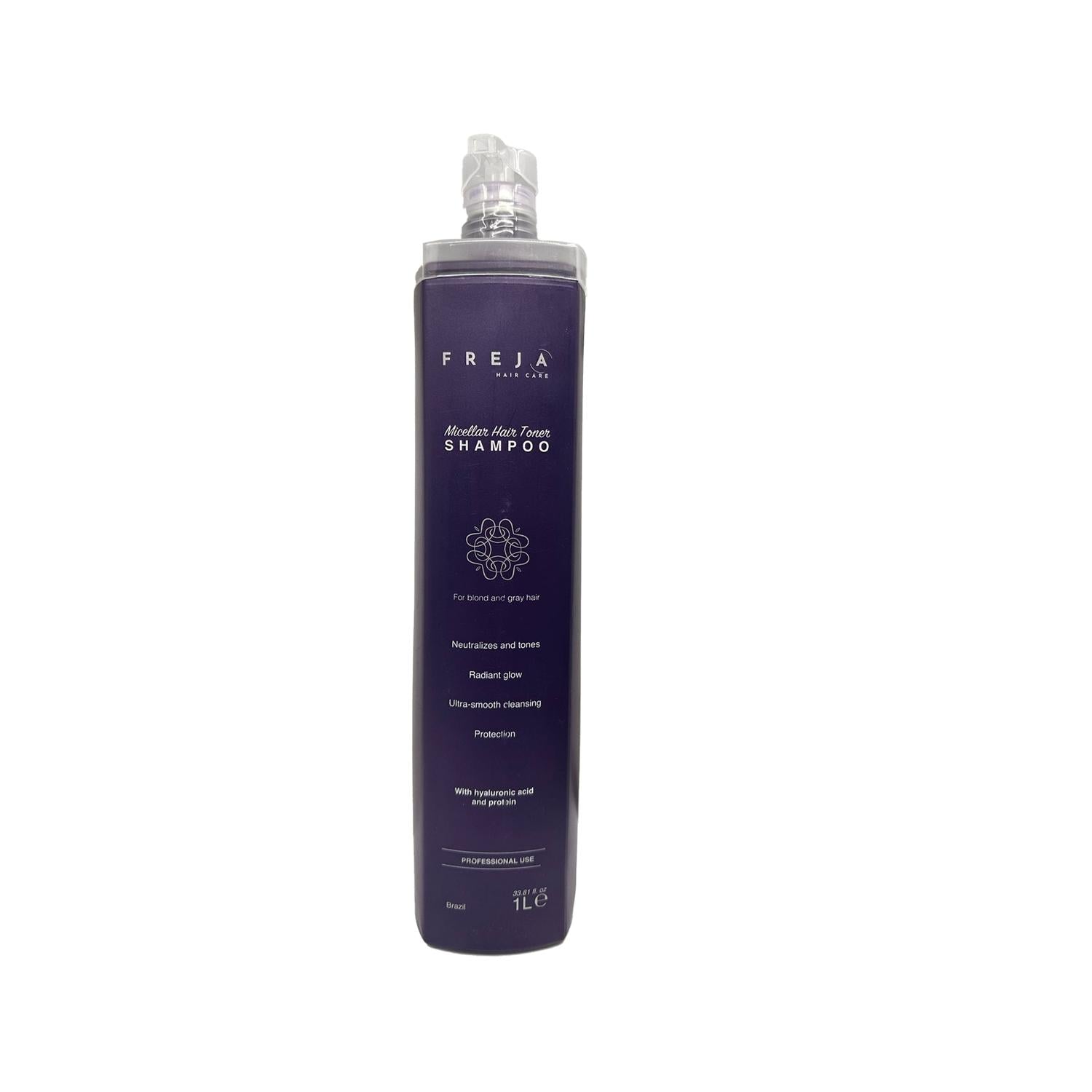 FREJA Brazilian Micellar Hair Toner & Shampoo - Nourishing, 1000ml - Gentle on Colored Hair FREJA Brazilian Micellar Hair Toner & Shampoo - Nourishing Brazilian hair toner, micellar shampoo, hair care products, nourishing shampoo, color-treated hair products, hair toner, hair shampoo, Brazilian hair care, micellar technology, hair nourishment, large volume shampoo, 1000ml shampoo