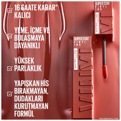 Maybelline New York Super Stay Vinyl Ink Lip Gloss - Long Lasting Shiny Finish -130 Extra Maybelline Super Stay Vinyl Ink Lip Gloss - 16 Hour Long Lasting Lip Gloss, Long Lasting Lip Color, Maybelline Super Stay Vinyl Ink, Liquid Lip Gloss, Shiny Lip Makeup, Cosmetics, Beauty Products, Makeup, Lip Care, Durable Lip Color, Easy Application Lip Gloss, Non-Sticky Lip Gloss, Glossy Lip Finish