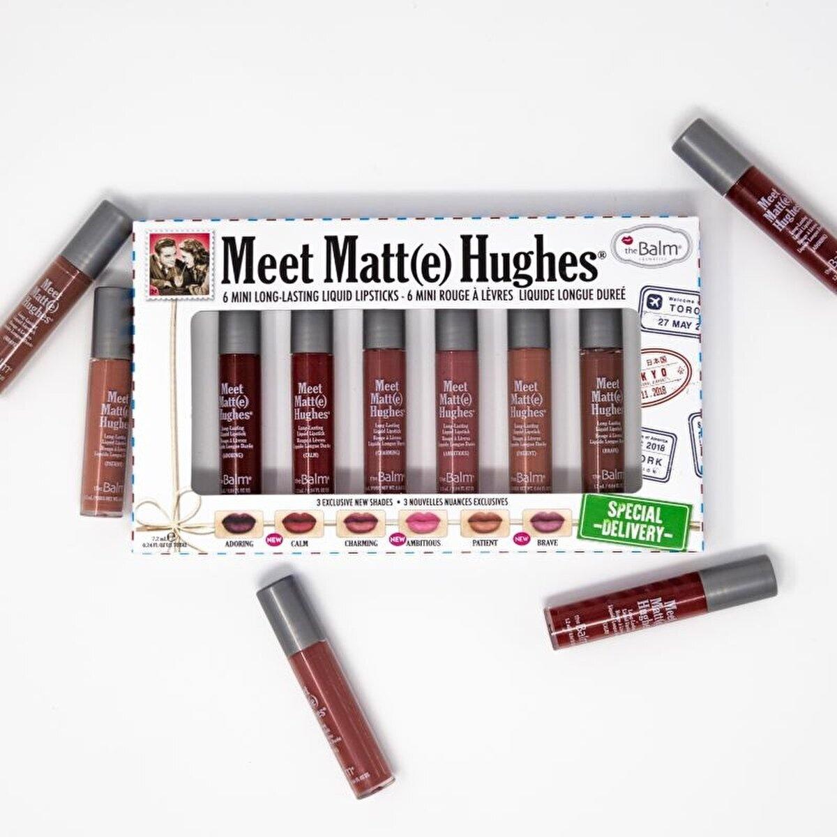 thebalm meet matte hughes 6 piece lipstick set, variety of colors in thebalm lipstick set, thebalm lipstick applicator and mini sizes theBalm Meet Matte Hughes - 6 Piece Nude Liquid Lipstick Set for Makeup Enthusiasts and Teenagers theBalm Meet Matte Hughes Lipstick Set thebalm, liquid-lipstick, makeup-set, nude-lipsticks, teen-makeup, lipstick-gift, makeup-enthusiast, purse-size-lipsticks, long-lasting-lipstick, ai-generated