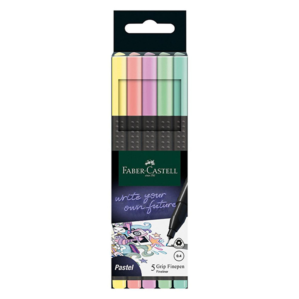 Faber Castell Grip Fine Pen Pastel Colors 5-Pack - Ergonomic Triangular Design for Comfort and Precision