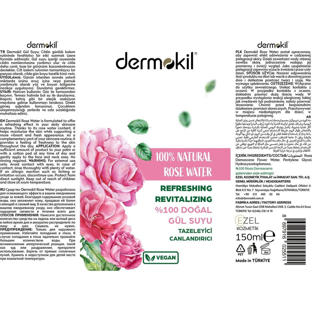 Dermokil 100% Natural Rose Water Toner 150 ml