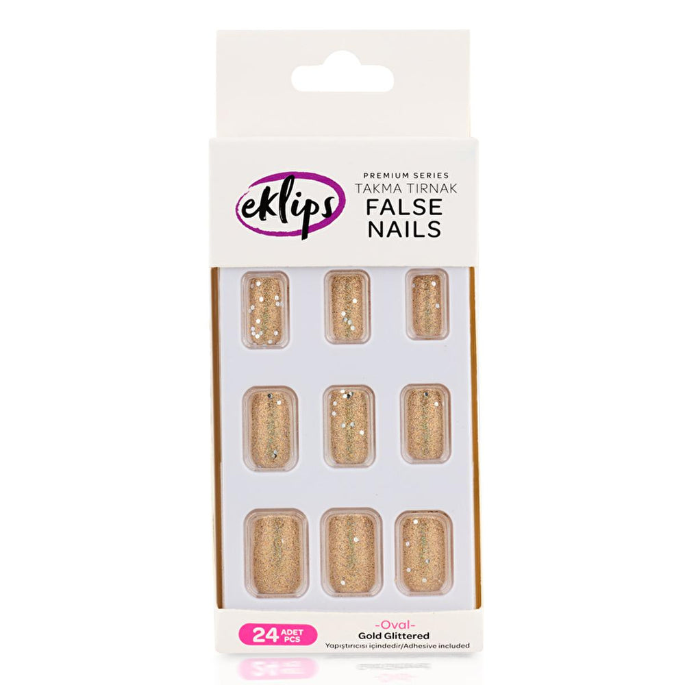 Eklips False Nails Gold Simli Oval - High-Quality, Customizable Nail Tips for Salon-Quality Results at Home