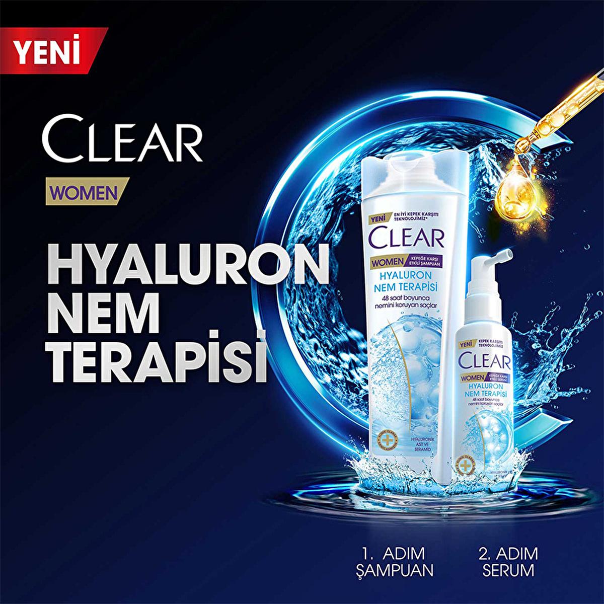 Clear Women Hyaluron Nem Terapisi Serum - 48 Hour Hydrating Anti-Dandruff Hair Serum for Dry Scalp Clear Women Hyaluron Nem Terapisi Serum - Hydrating Anti-Dandruff Hair Serum Hyaluronic hair serum, anti-dandruff hair care, moisturizing hair serum, dry scalp treatment, hair hydration, hyaluronic acid, ceramide, moisture-lock technology, leave-in treatment, hair care, scalp care, dandruff relief, dry scalp relief, hair nourishment