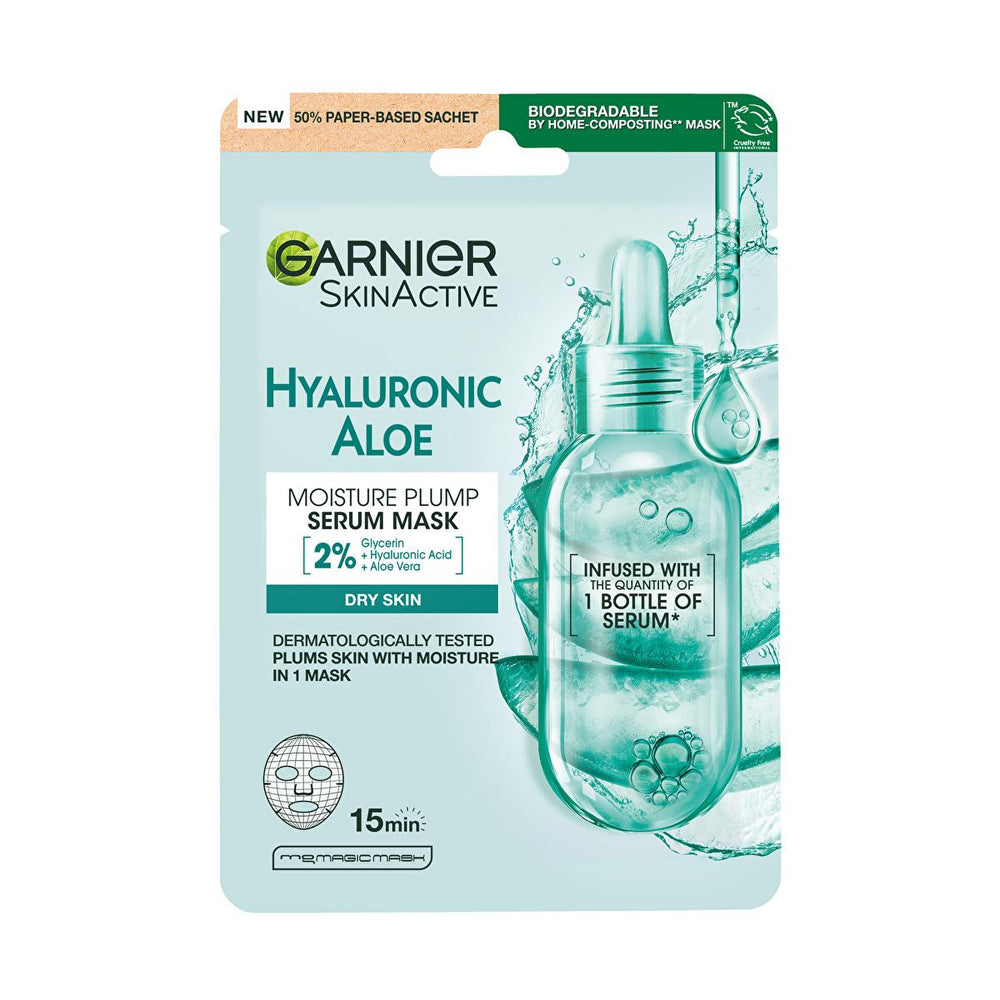 Garnier Hyaluronic Acid Face Mask with Aloe Vera - Hydrating Sheet Mask for Dry Skin, 32g - Face Mask