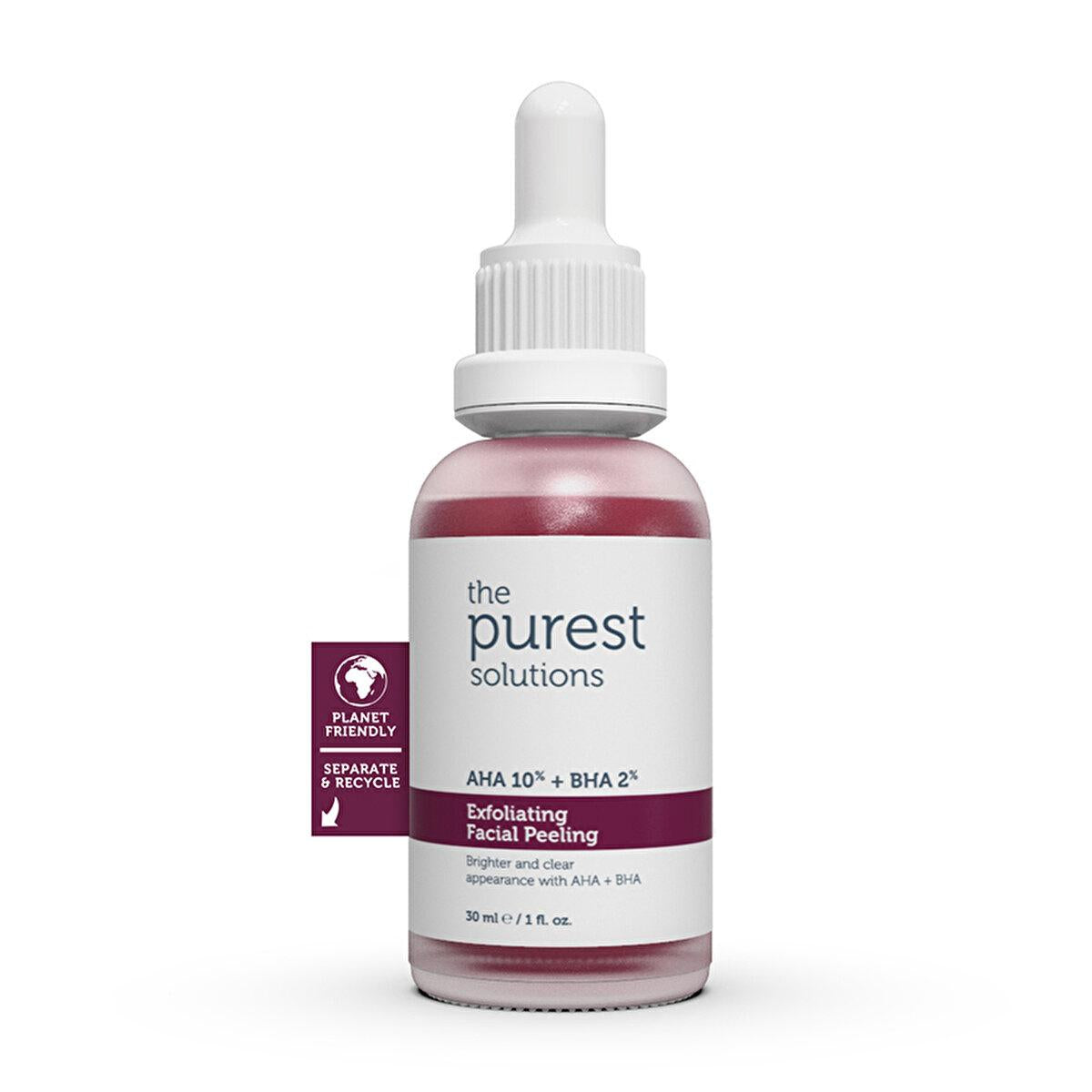 The Purest Solutions Exfoliating Face Serum with AHA 10% + BHA 2% - Improves Skin Tone & Reduces Acne Scars - 1.01 fl oz Exfoliating Face Serum with AHA 10% + BHA 2% - The Purest Solutions exfoliating face serum, AHA BHA peel, chemical exfoliant, acne treatment, skin renewal serum, hyaluronic acid serum, skincare, beauty, face care, anti-aging, skin tone improvement, acne scar reduction, pore minimization, sensitive skin friendly