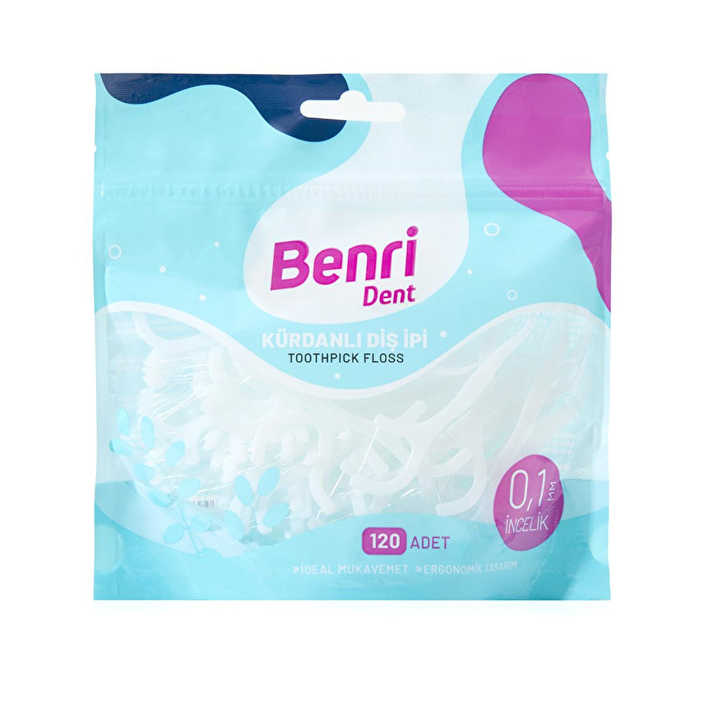 Benri Dent Dental Floss with Picks - 120 Count, Effective Interdental Cleaning for Oral Hygiene - Toothpaste