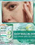 garnier hyaluronic cooling face mask package, application of garnier hyaluronic cooling face mask Garnier Hyaluronic Cooling Face Mask - Anti-Fatigue | 27g Garnier Hyaluronic Cooling Face Mask - 27g garnier, hyaluronic-acid, cooling-mask, anti-fatigue, moisturizing, skincare, face-mask, hydration, cucumber-extract, ai-generated
