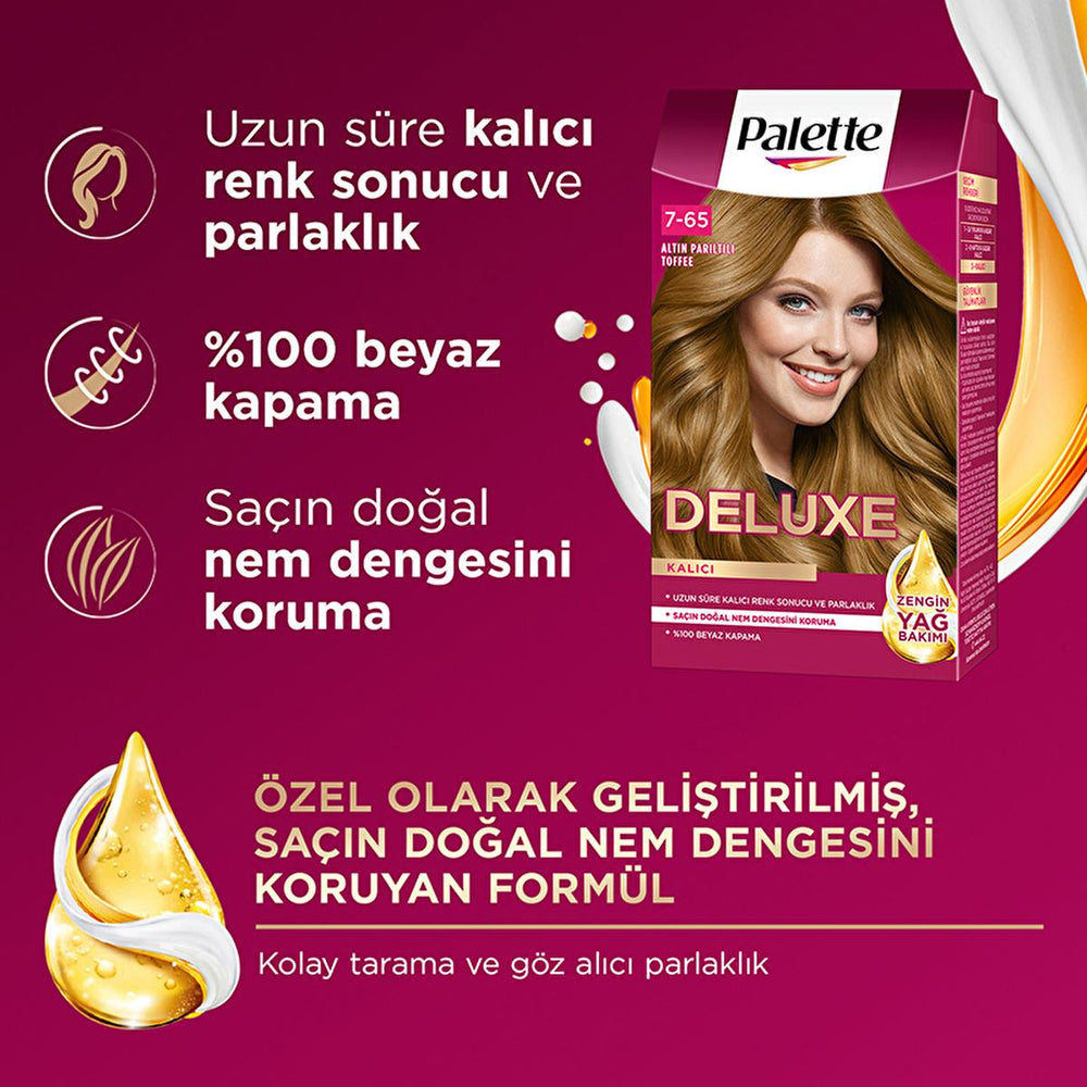 Palette Deluxe Golden Toffee Hair Dye 7-65 - Long-Lasting Nourishing Hair Color - Hair Dye