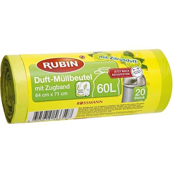 Rubin 60L Lemon Scented Trash Bags with Drawstring - 20 Pack - Eco-Friendly Cleaning Supplies Rubin 60L Lemon Scented Trash Bags - Eco-Friendly & Hygienic Lemon scented trash bags, 60-liter trash bags, Recycled material trash bags, Drawstring trash bags, Environmentally friendly cleaning products, Eco-friendly trash bags, Cleaning supplies, Waste management solutions, Hygienic trash bags, Fresh scented trash bags, Sustainable living products