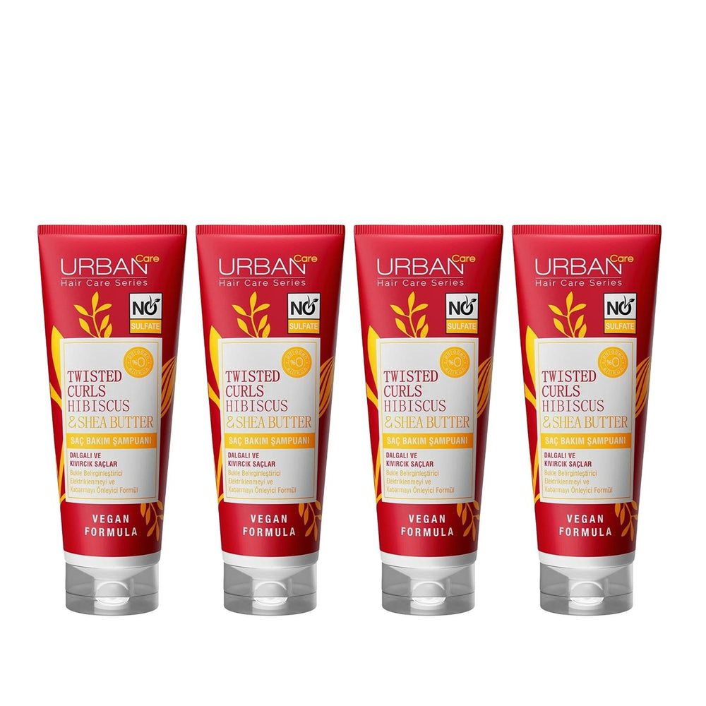 URBAN Care Sulfate-Free Shampoo for Curly Hair - Twisted Curls Hibiscus & Shea Butter 250ml x 4 URBAN Care Sulfate-Free Shampoo for Curly Hair Sulfate-Free Shampoo, Curly Hair Care, Hibiscus Hair Products, Shea Butter Shampoo, Natural Hair Care Products, Curly and Wavy Hair Shampoo, URBAN Care Twisted Curls, Hair Care for Curly Hair, Sulfate-Free Hair Care, Natural Ingredients for Hair, Curly Hair Shampoo, Wavy Hair Shampoo, Gentle Hair Care, Moisturizing Shampoo