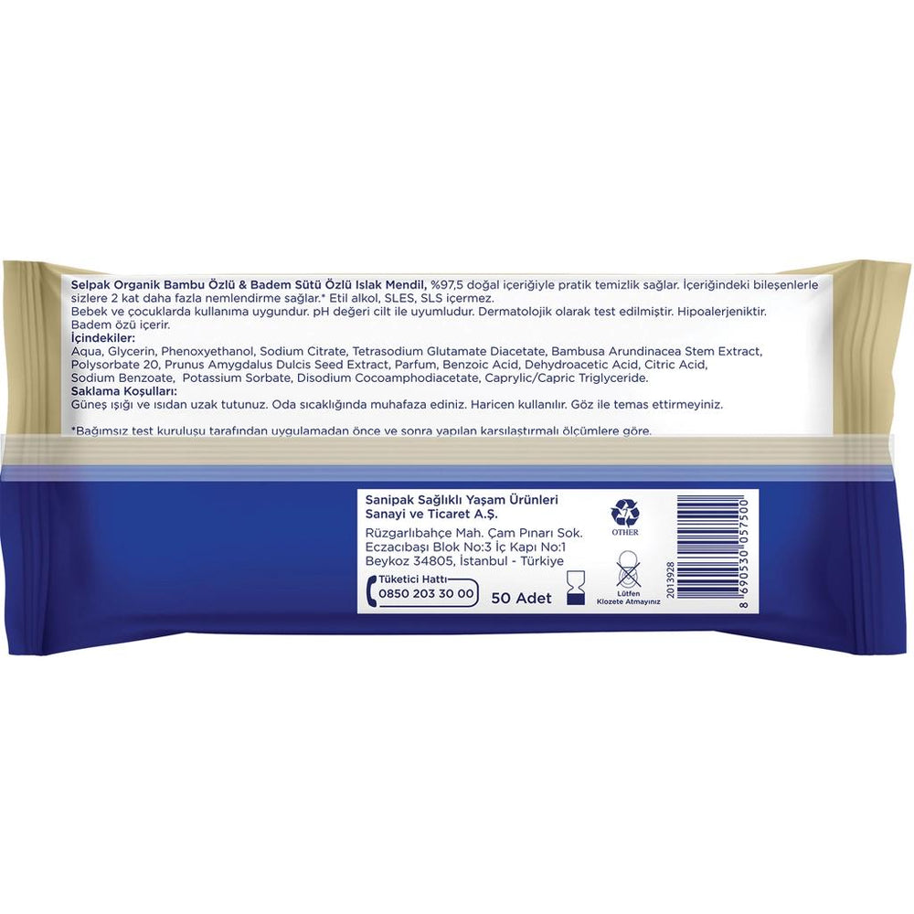 Selpak Organic Bamboo & Almond Milk Wet Wipes 50 Count