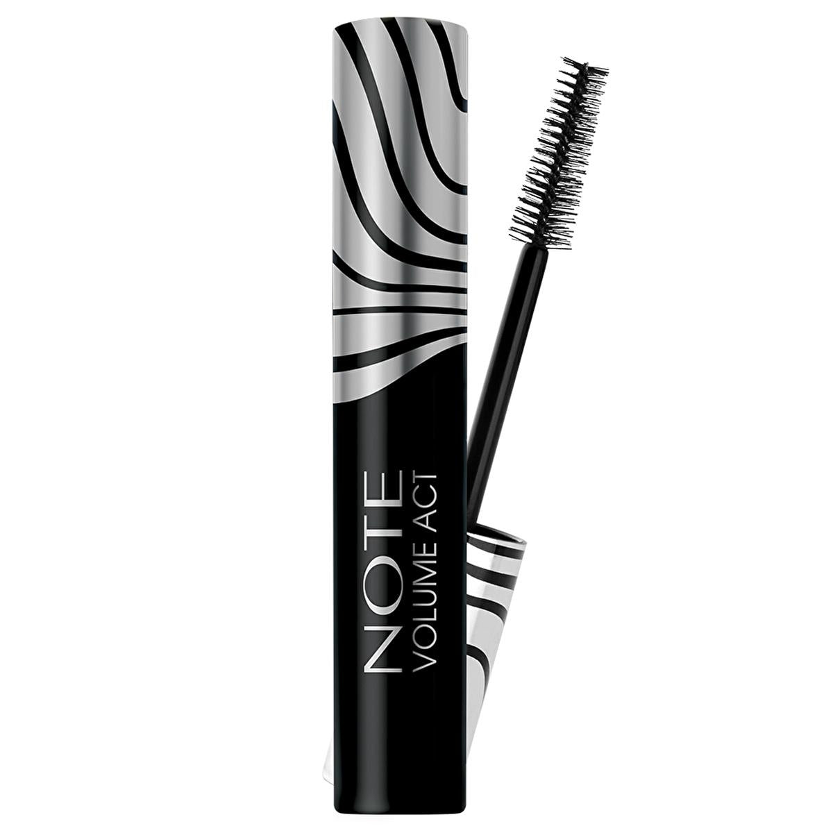 note volume act black mascara packaging, note mascara brush close up, model wearing note black mascara Note Volume Act Black Mascara - Dramatic Volume for Long Lashes | 14 ml Note Volume Act Black Mascara | Dramatic Volume note, black-mascara, volume-mascara, makeup, beauty, vegan, cruelty-free, flawless-eyes, eye-makeup, ai-generated