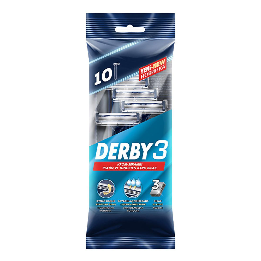 Derby Samurai 3 Klasik Disposable Razor Blades - Smooth Shaving for Men, 10 Count - Hygiene Products