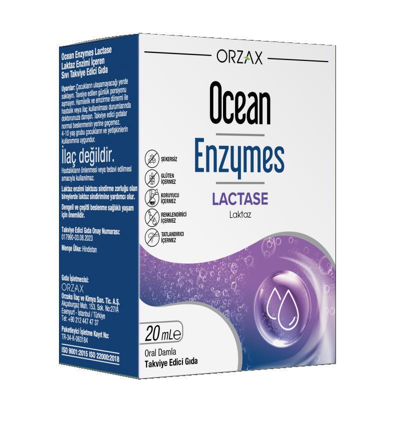Ocean Enzymes Lactase Damla 20 Ml - Lactase Enzyme Supplement Drops for Lactose Intolerance Relief - Vitamin & Supplement