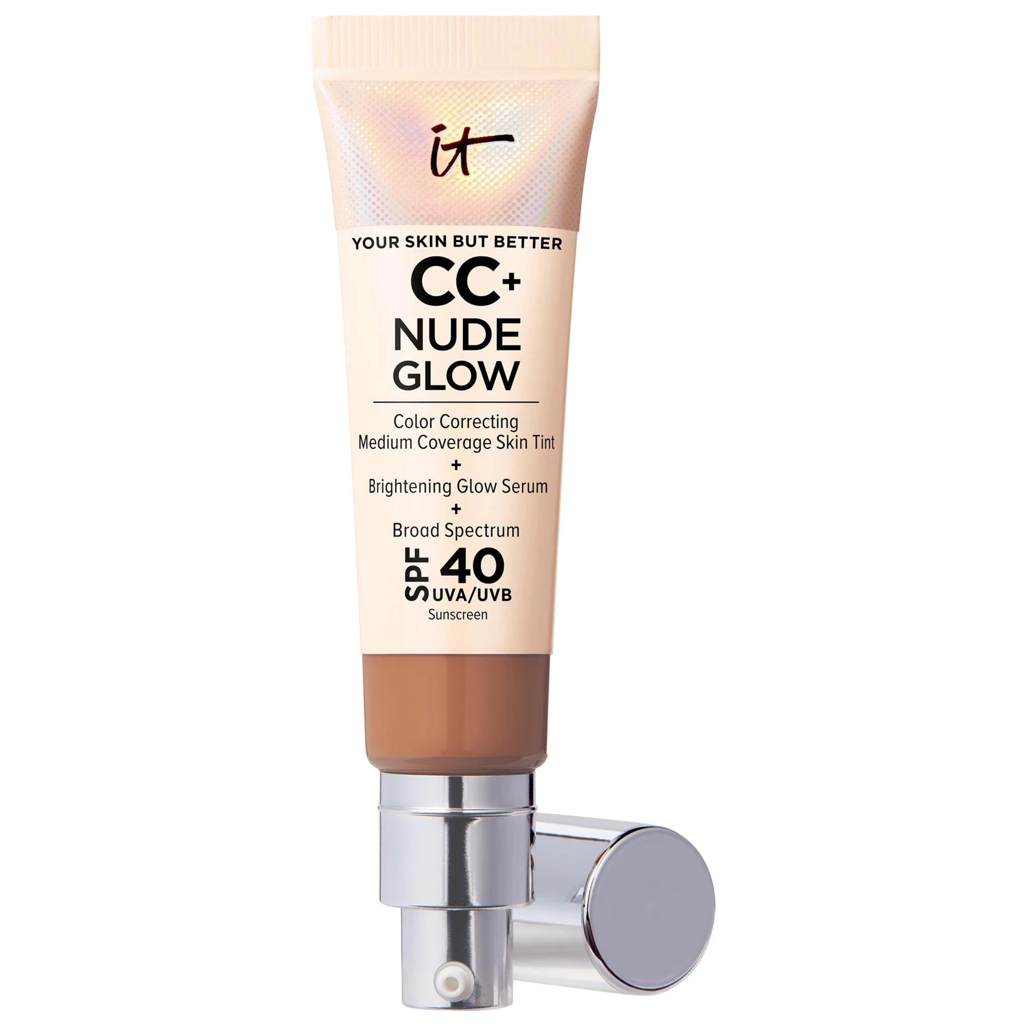 CC+ Nude Glow Lightweight Foundation + Glow Serum with SPF 40 and Niacinamide - Color-Correcting, Medium Coverage Foundation CC+ Nude Glow Foundation - SPF 40, Niacinamide, Clean Beauty color-correcting foundation, glow serum, SPF 40 foundation, niacinamide foundation, clean beauty foundation, medium coverage foundation, radiant finish, skincare-infused makeup, niacinamide, hyaluronic acid, green tea extract, liquid foundation, everyday makeup, natural glow, sun protection, sensitive skin friendly, clean be