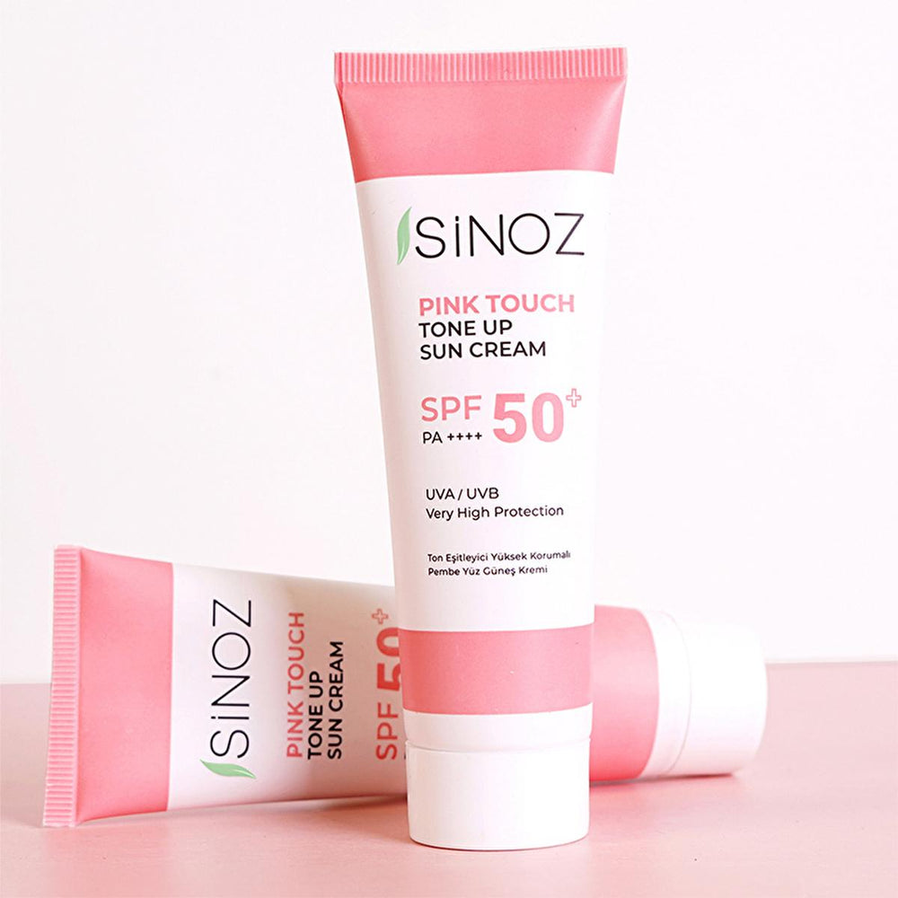 Sinoz SPF50+ Pink Touch Facial Sunscreen: Tone Up & Protect with High Protection, Calamine & PA++++ for Radiant Skin (1.69 fl oz) Sinoz SPF50+ Pink Sunscreen: Tone Up & High Protection SPF 50 sunscreen, pink tone up sunscreen, sunscreen for face, high protection sunscreen, sunscreen with calamine, tone correcting sunscreen, brightening sunscreen, Sinoz sunscreen, sunscreen for all skin types, facial sunscreen, sun protection, UVA/UVB protection, radiant skin, even skin tone, calamine, panthenol, shea butter