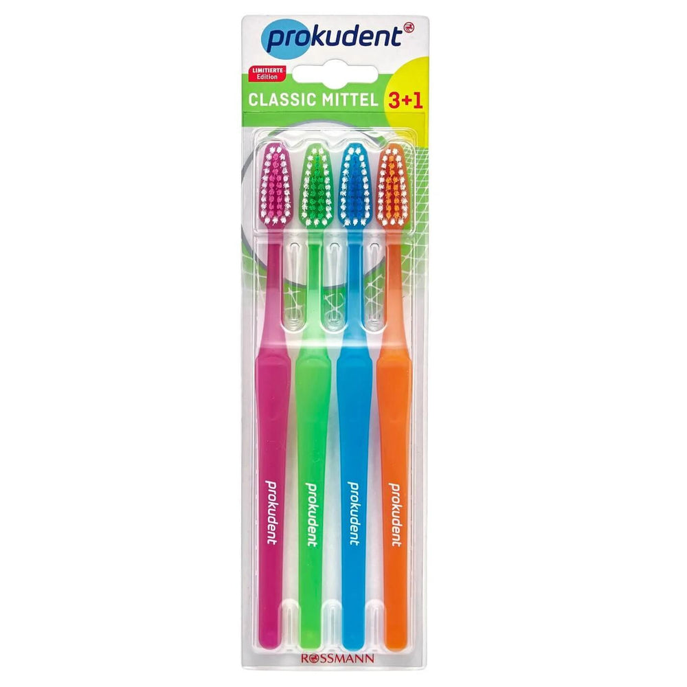 Prokudent Classic Medium Toothbrushes for Gentle Plaque Removal, 4-Pack