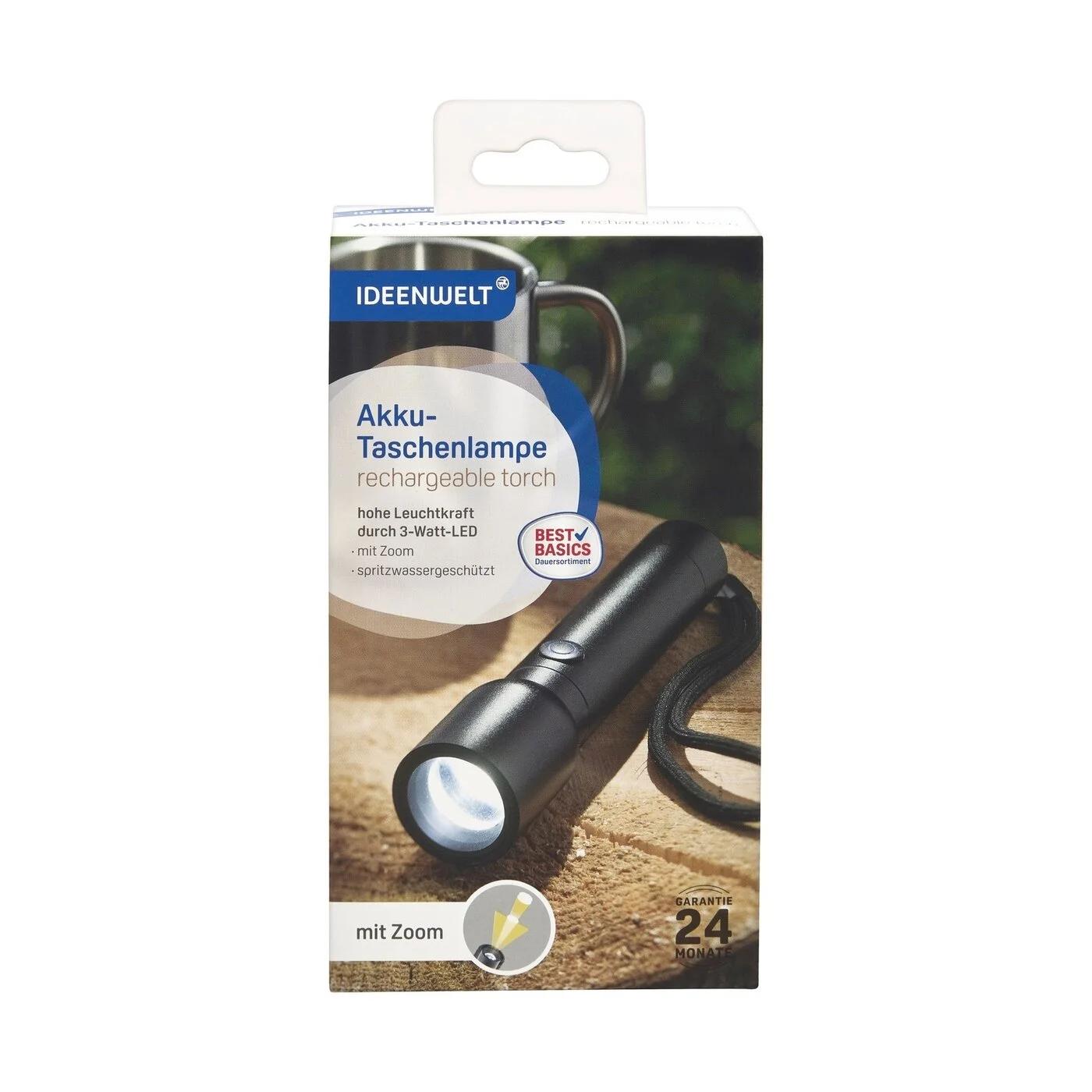 Ideenwelt Rechargeable LED Flashlight with Zoom Function