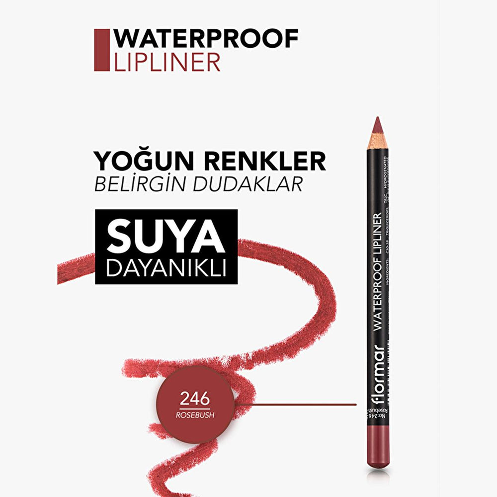 Flormar Waterproof Mat Lip Liner - Rosebush, Long Lasting & High Pigment Density - Lip Liner